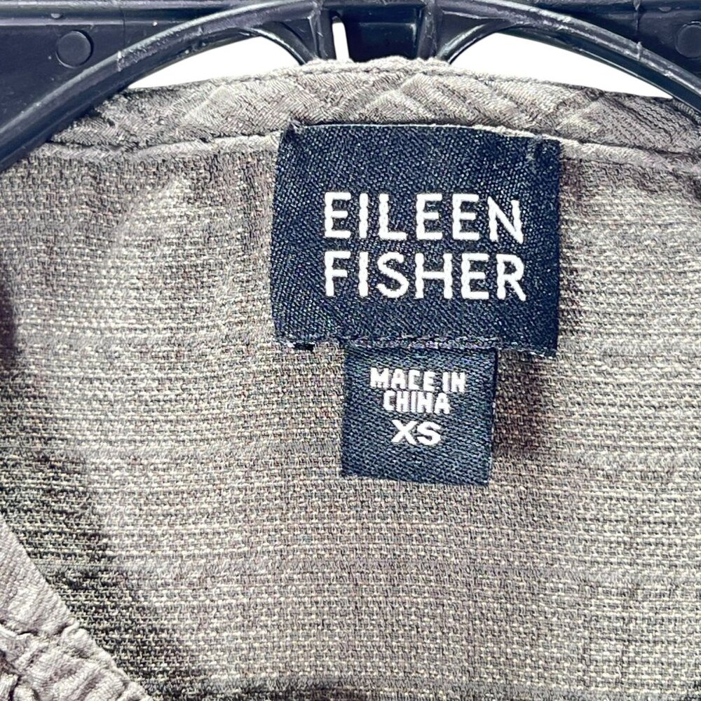 Eileen Fisher XS Jacket Textured Silk Linen Olive Green Mandarin Collar Buttons - Picture 4 of 11